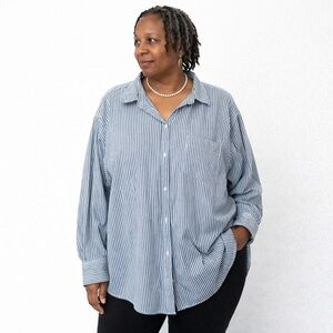 A New Day Blue & White Striped Oversized Button-Down Shirt • XL